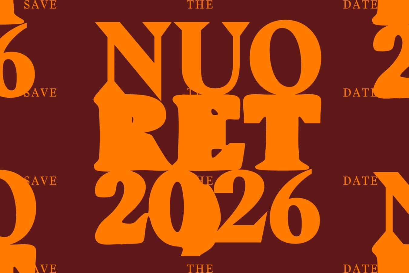 Nuoret 2026 oranssilla tekstillä tummanpunaisella taustalla