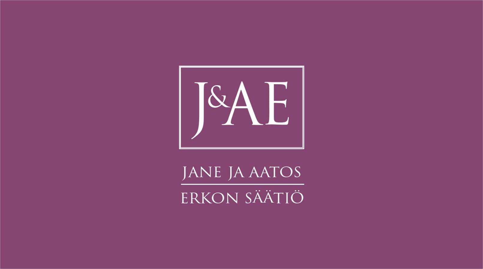 Jane ja Aatos Erkon säätiön logo luumunvärisellä taustalla
